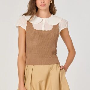 ASTR the Label Peter Pan Collar Mixed Media Sweater Top - Biscoff